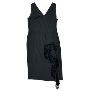 DKNY, Black Fringe-Trimmed V-Neck Sleeveless Midi Dress, Size 10, NWT